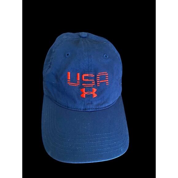 Under Armour USA Baseball Hat Ball Cap Blue Stitched Spell Out Olympics Mens - Picture 3 of 7